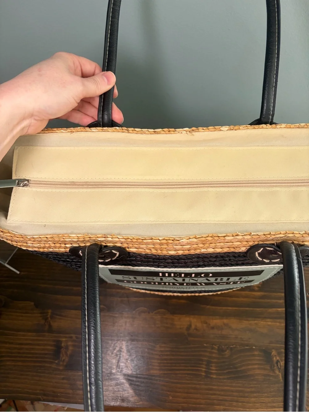 Torresella Wines Woven Raffia/Straw Promotional Beach Tote Bag - Black & Natural